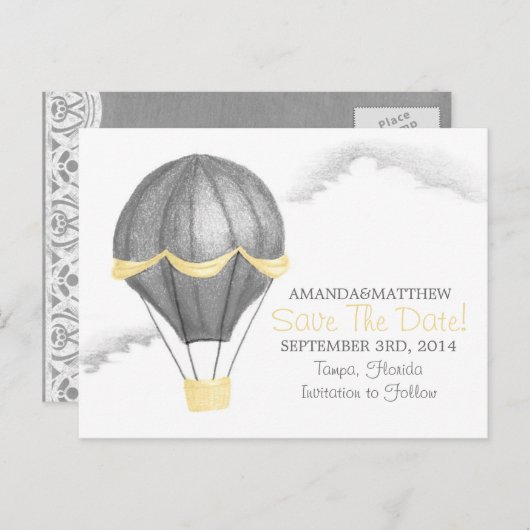 Whimsical Hete Luchtballon Save the Date Aankondigingskaart (Voorkant / Achterkant)