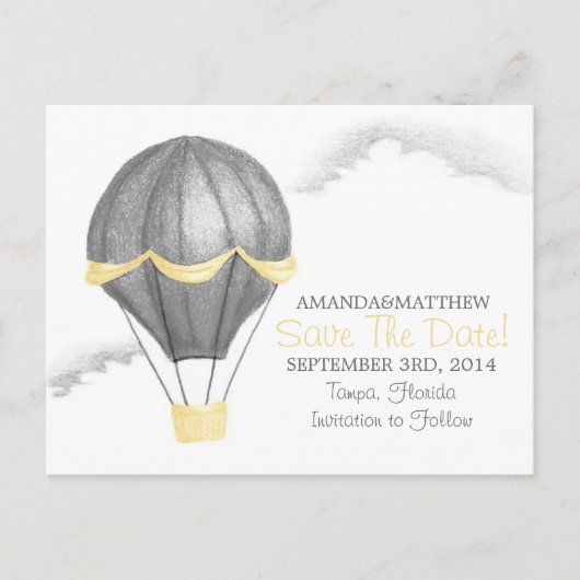 Whimsical  Hete Luchtballon Save the Date Aankondigingskaart (Voorkant)