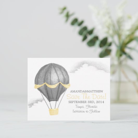 Whimsical Hete Luchtballon Save the Date Aankondigingskaart (Staand voorkant)