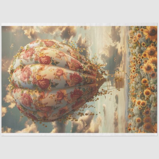 Whimsical Hete Luchtballon Zonnebloemen Decoupage Tissuepapier (Voorkant)