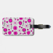 Whimsical hete roze witte harten en bloemen bloeme bagagelabel (Achterkant horizontaal)