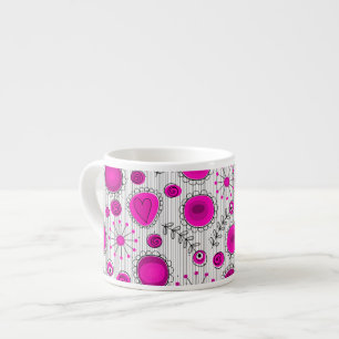 Whimsical hete roze witte harten en bloemen bloeme espresso kop