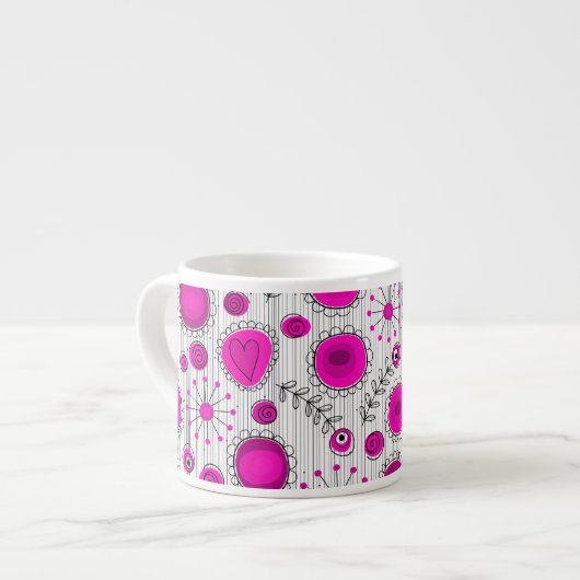 Whimsical hete roze witte harten en bloemen bloeme espresso kop (Links)