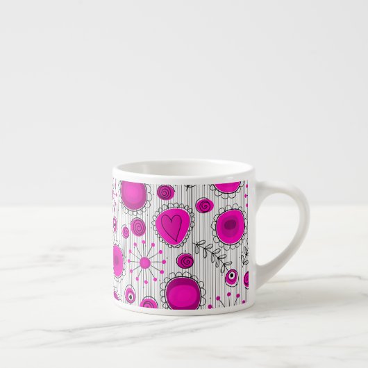 Whimsical hete roze witte harten en bloemen bloeme espresso kop (Rechts)