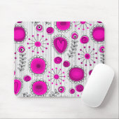 Whimsical hete roze witte harten en bloemen bloeme muismat (Met muis)