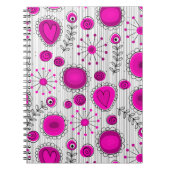 Whimsical hete roze witte harten en bloemen bloeme notitieboek (Voorkant)