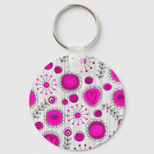 Whimsical hete roze witte harten en bloemen bloeme sleutelhanger
