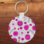 Whimsical hete roze witte harten en bloemen bloeme sleutelhanger (Voorkant)