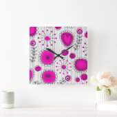 Whimsical hete roze witte harten en bloemen bloeme vierkante klok (Huis)