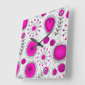 Whimsical hete roze witte harten en bloemen bloeme vierkante klok (Hoek)