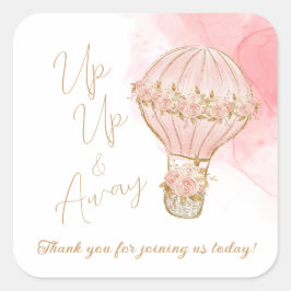 Whimsical heteluchtballon omhoog en weg Baby showe Vierkante Sticker