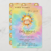 Whimsical hier komt de Sun Tie Dye Baby shower Kaart (Voorkant / Achterkant)