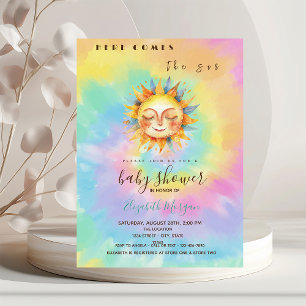 Whimsical hier komt de Sun Tie Dye Baby shower Kaart