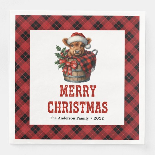 Whimsical highland cow buffalo holiday napkins servet (Voorkant)