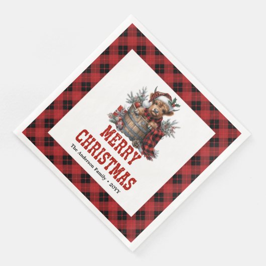 Whimsical highland cow holiday napkins buffalo  servet (Hoek)