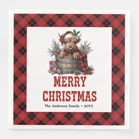 Whimsical highland cow holiday napkins buffalo  servet (Voorkant)