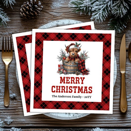 Whimsical highland cow holiday napkins buffalo  servet
