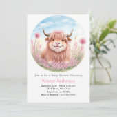 Whimsical Highland Koe Roze Meisje Baby shower Kaart (Staand voorkant)