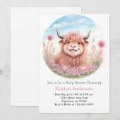 Whimsical Highland Koe Roze Meisje Baby shower Kaart (Voorkant / Achterkant)