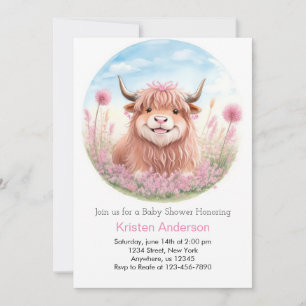 Whimsical Highland Koe Roze Meisje Baby shower Kaart