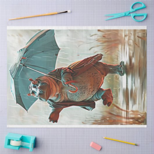 Whimsical Hippo Dancing in Regen Decoupage Tissuepapier (Craft)