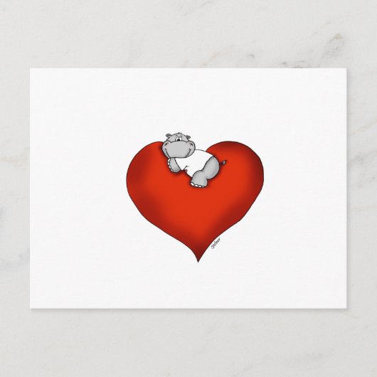 Whimsical Hippo op hart Briefkaart (Voorkant)
