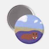 Whimsical Hippopotamus in Pond Magneet (Voorkant / Achterkant)