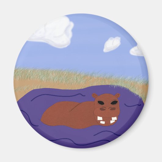 Whimsical Hippopotamus in Pond Magneet (Voorkant)