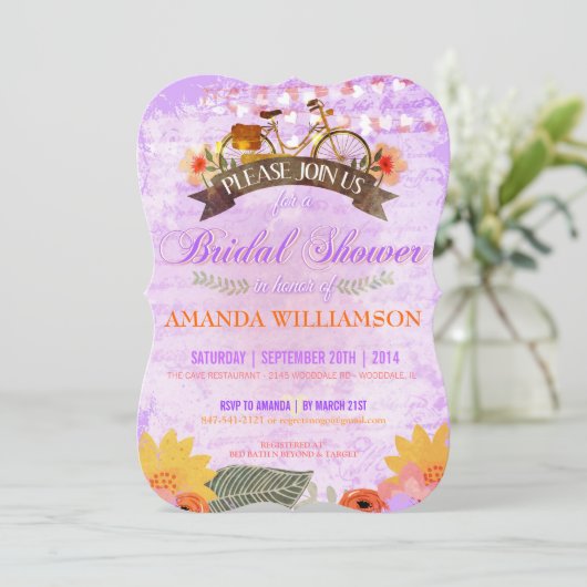 Whimsical Hipster Bicycle Bridal Shower Invitation Kaart (Staand voorkant)