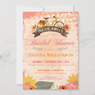 Whimsical Hipster Bicycle Bridal Shower Invitation Kaart