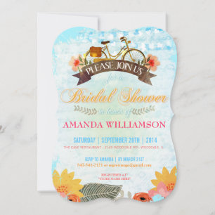 Whimsical Hipster Bicycle Bridal Shower Invitation Kaart