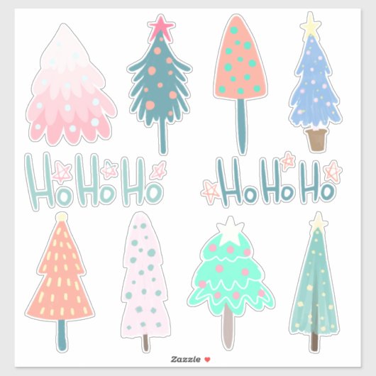 Whimsical Ho Ho Ho Kerstbomen Stickers (Vel)