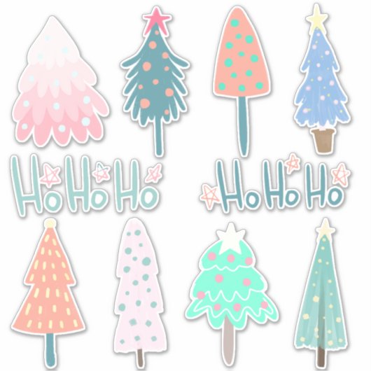 Whimsical Ho Ho Ho Kerstbomen Stickers (Voorkant)