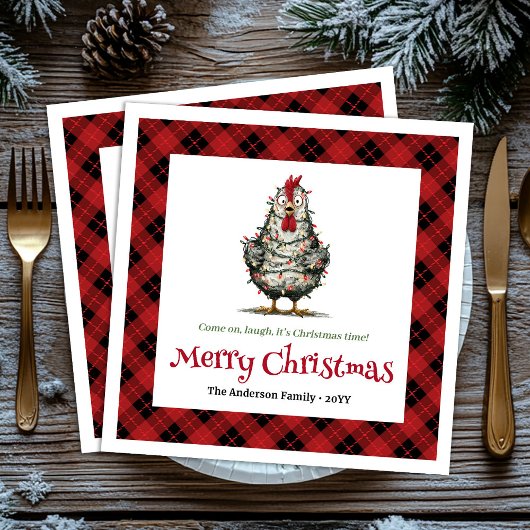 Whimsical holiday chickens napkins name editable servet