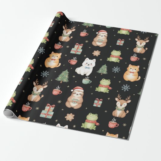 Whimsical Holiday Critters Festive Gift Wrap Cadeaupapier (Uitgerold)