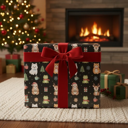 Whimsical Holiday Critters Festive Gift Wrap Cadeaupapier