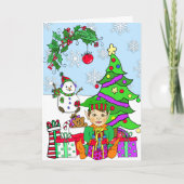 Whimsical Holiday Elf en kerstboom Kaart (Voorkant)