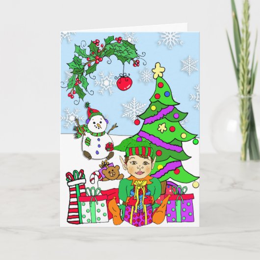 Whimsical Holiday Elf en kerstboom Kaart (Voorkant)