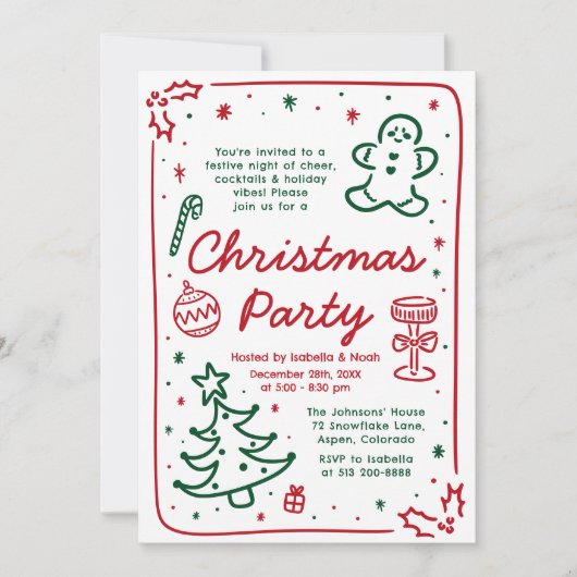 Whimsical Holiday Hand getrokken kerstfeest Kaart (Voorkant)