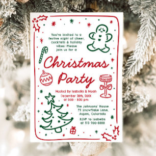 Whimsical Holiday Hand getrokken kerstfeest Kaart