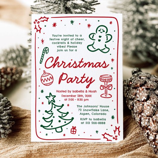 Whimsical Holiday Hand getrokken kerstfeest Kaart