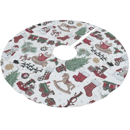  Whimsical Holiday Icons in Red, Green & Cocoa Kerstboom Rok (Gekanteld)