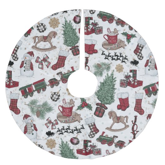  Whimsical Holiday Icons in Red, Green & Cocoa Kerstboom Rok (Voorkant)