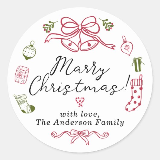 Whimsical Holiday Icons met rood groen design Ronde Sticker (Voorkant)