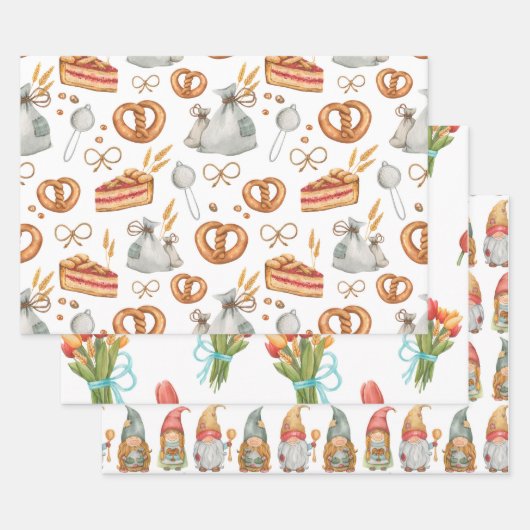 Whimsical Holiday Jolly kerstbakkerij Gnomes Inpakpapier Vel (Set)