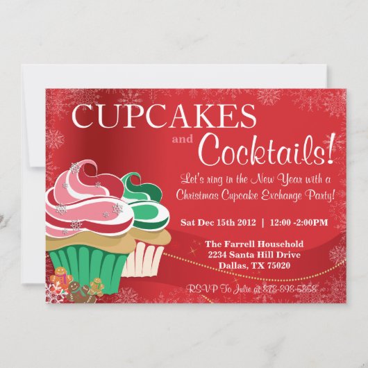 Whimsical Holiday Kerstcupcake Exchange Party Kaart (Voorkant)