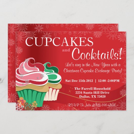 Whimsical Holiday Kerstcupcake Exchange Party Kaart (Voorkant / Achterkant)