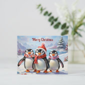 Whimsical Holiday Pinguin Trio Briefkaart (Staand voorkant)