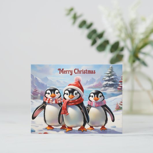 Whimsical Holiday Pinguin Trio Briefkaart (Staand voorkant)
