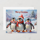 Whimsical Holiday Pinguin Trio Briefkaart (Voorkant / Achterkant)